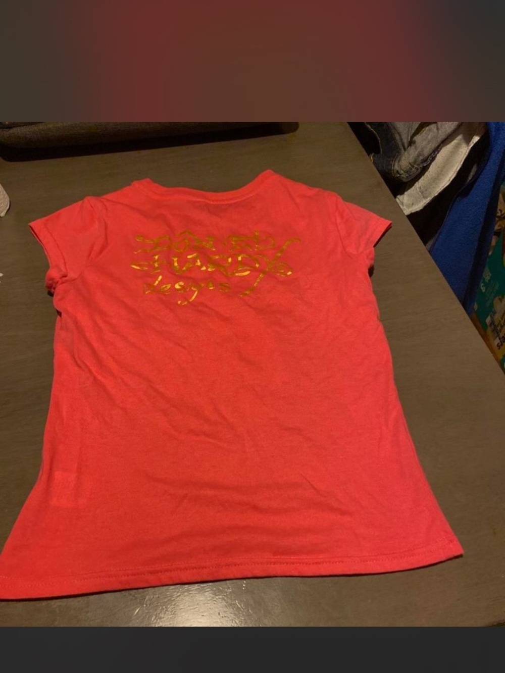 Ed Hardy Red Crop Tee with Gold Foil Back Design